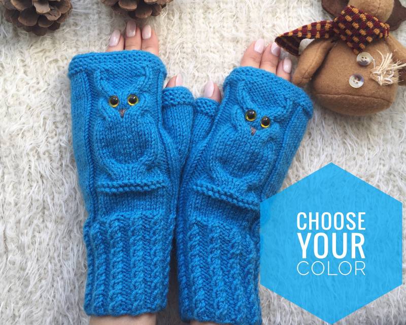 Fingerlose Handschuhe Frau Weihnachten Wollhandschuhe Mitts Für Mädchen Eule Liebhaber Geschenk Tier Fäustlinge Strick Geschenke Warmes Schwester von TheMysteryOfFields