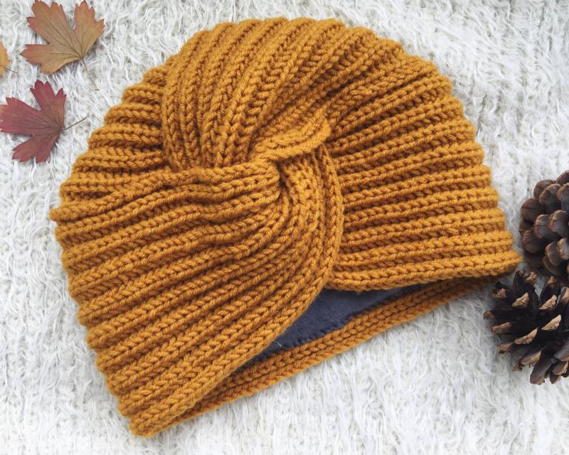 Stricken Sie Turban Mütze Für Frau Winter Stirnband Senf Mode Headwrap Wolle Wintermütze Bereit Zu Tragen Chemo Twist von TheMysteryOfFields