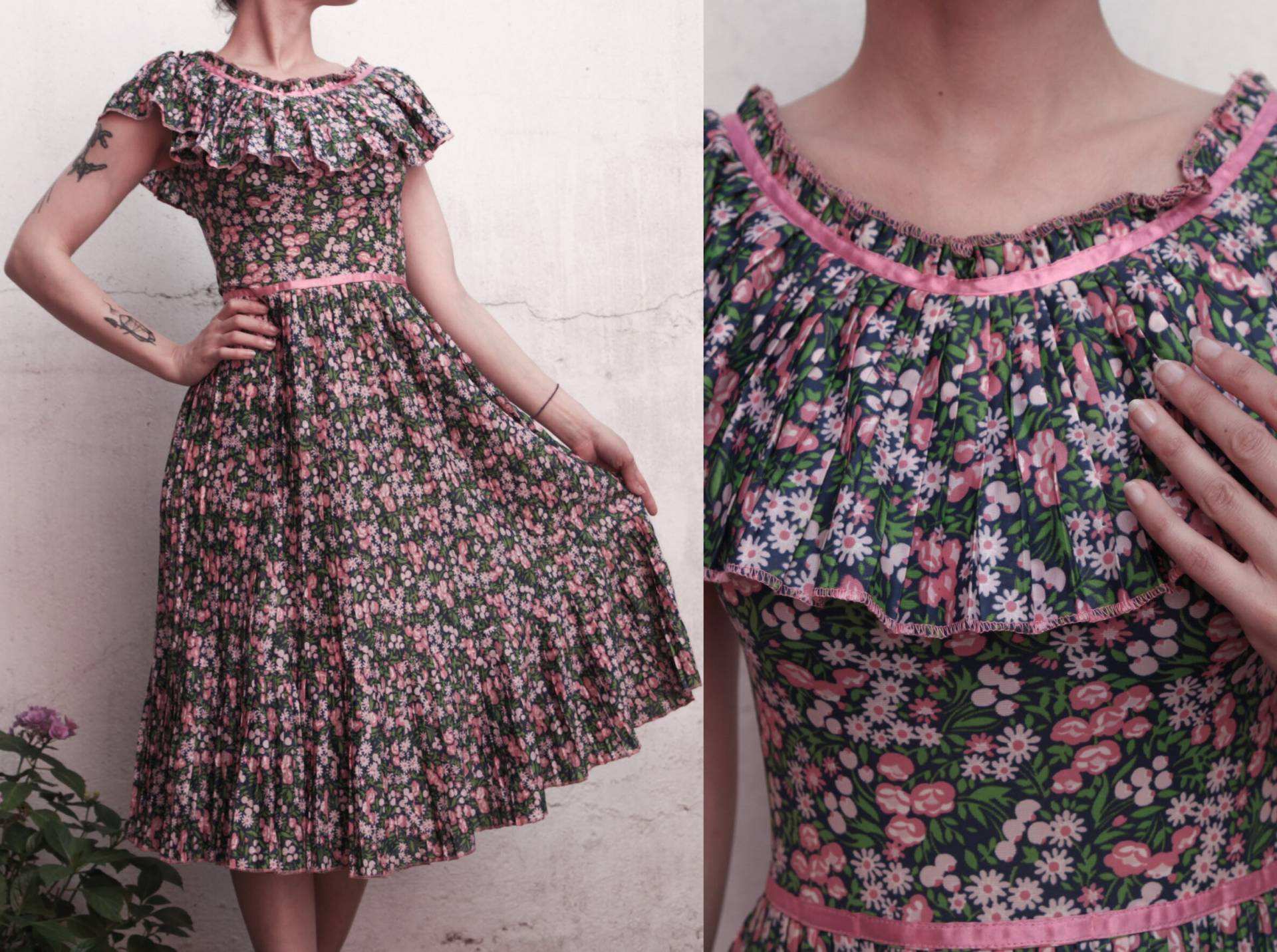 Vintage 70Er Jahre Kleid, Landhausstil Mit Blumenmuster/French Sommerkleid von TheNakedWitchVintage