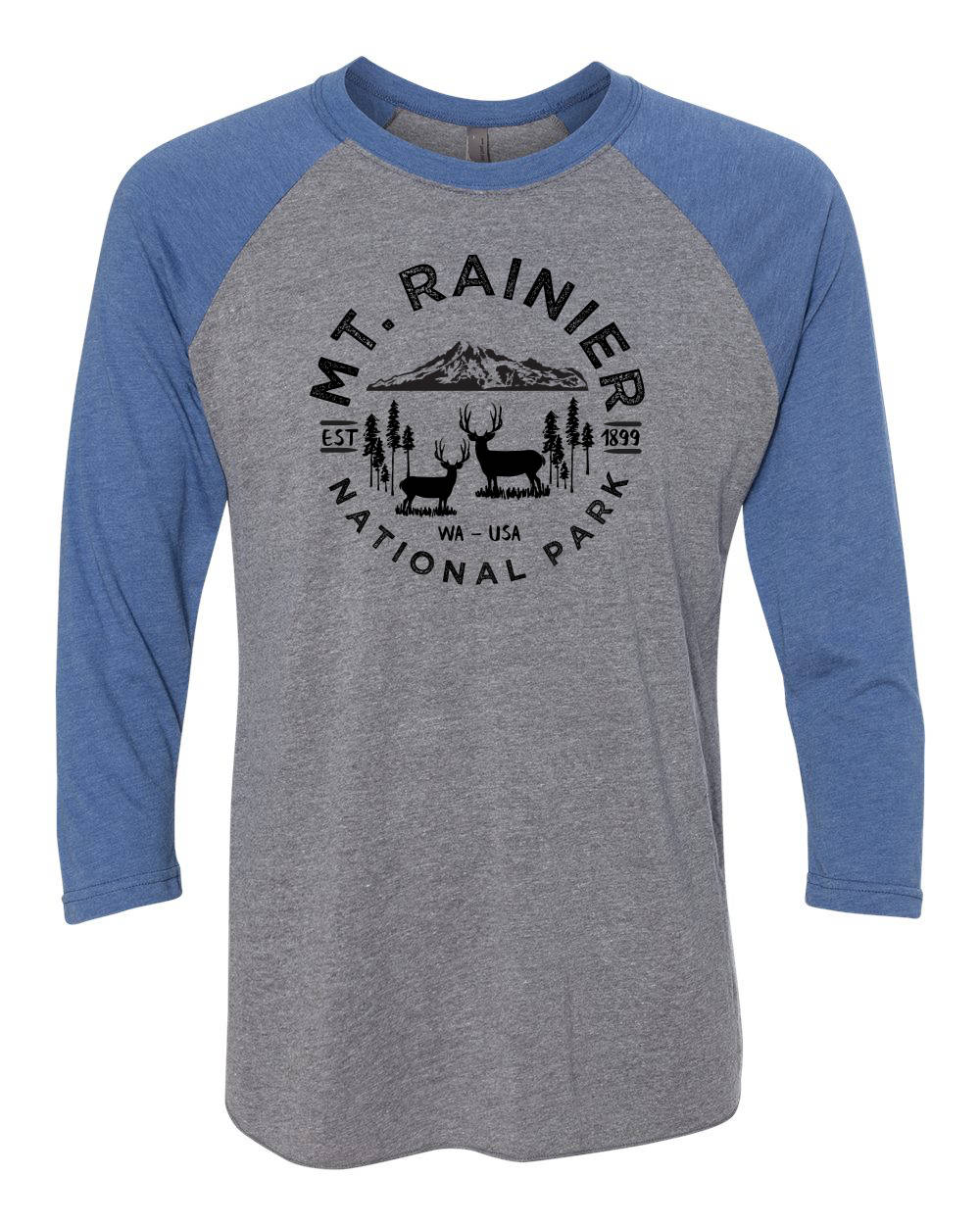Mount Rainier Nationalpark Nächstes Level Unisex Tri-Blend 3/4 Ärmel Raglan von TheNationalParkStore