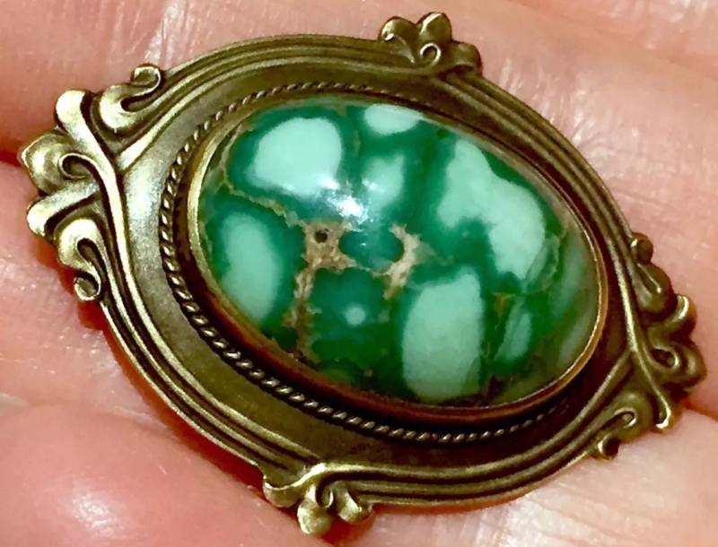 14K Gold Jugendstil Natur Damele Türkis Goldbrosche Lässt Sich Zum Türkisring Machen von TheNecklaces