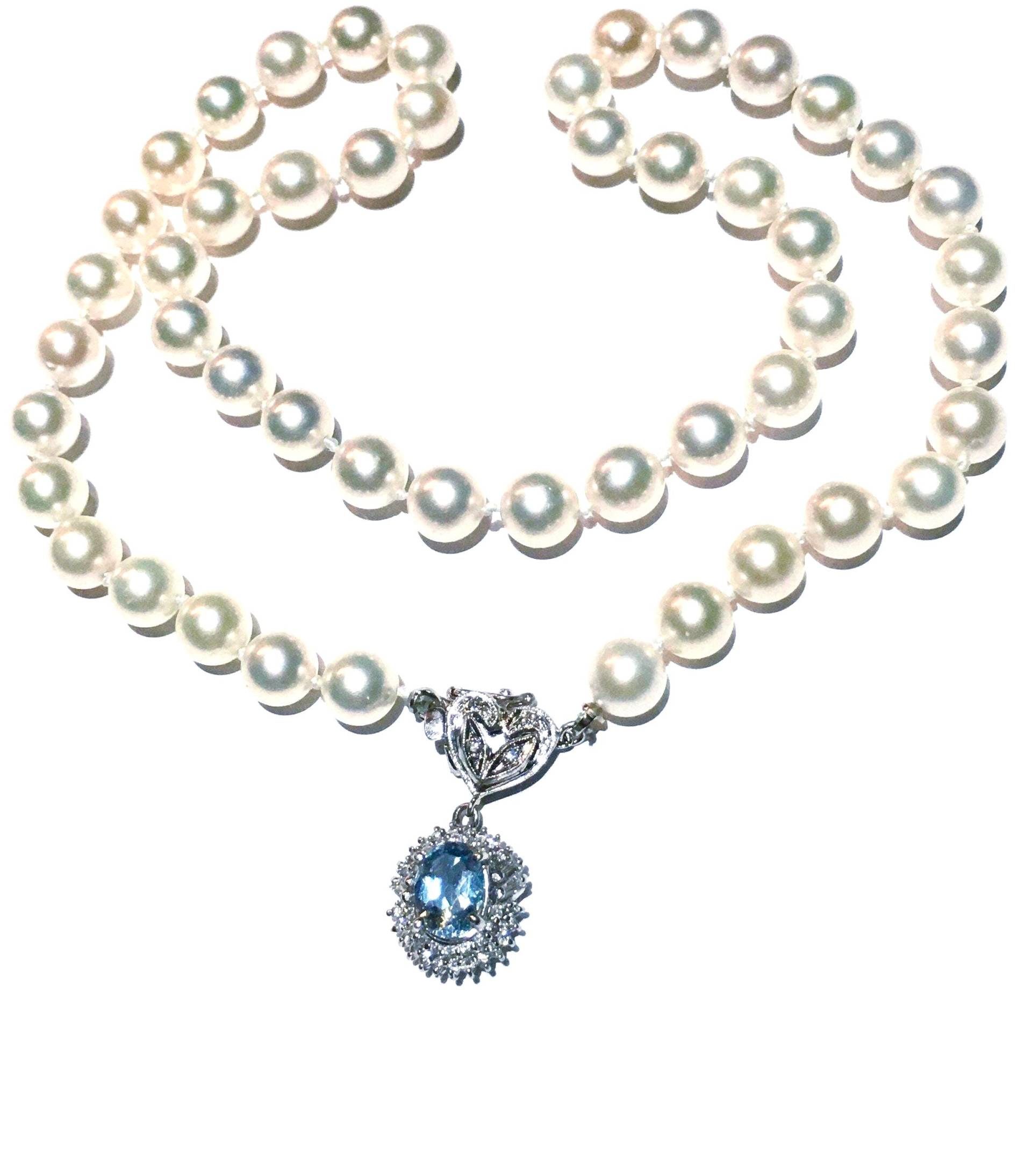Platin Diamanten Aquamarin Akoya Perlen Art Deco Big Diamant Schliessung Lange Salzwasser Akoyaperlen 14K Halskette Platin Diamanten Aquamarin Akoya Perlen Art Deco Big Diamant Schliessung Lange Salzwasser Akoyaperlen 14K Halskette von TheNecklaces
