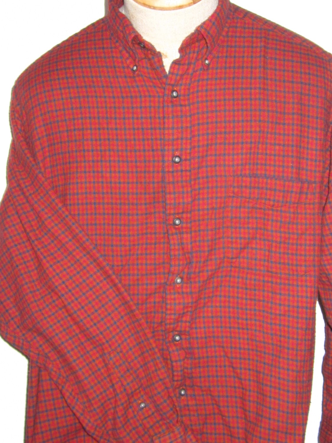 Vintage Kariertes Flanellhemd Orange Rost Marine, Herren Xl Baumwolle von TheNerdBoyfriend