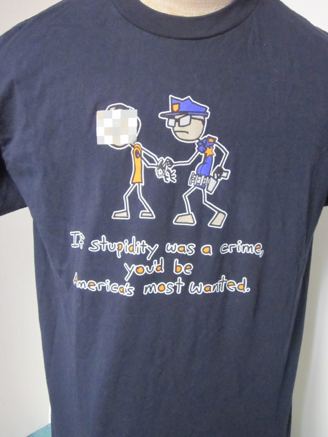 Vintage T-Shirt "If Stupidity Was A Crime..." Marineblaue Baumwolle Groß von TheNerdBoyfriend