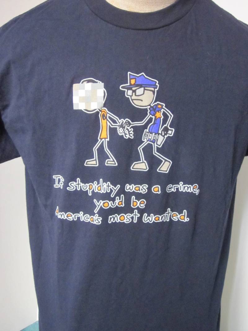 Vintage T-Shirt "If Stupidity Was A Crime..." Marineblaue Baumwolle Groß von TheNerdBoyfriend