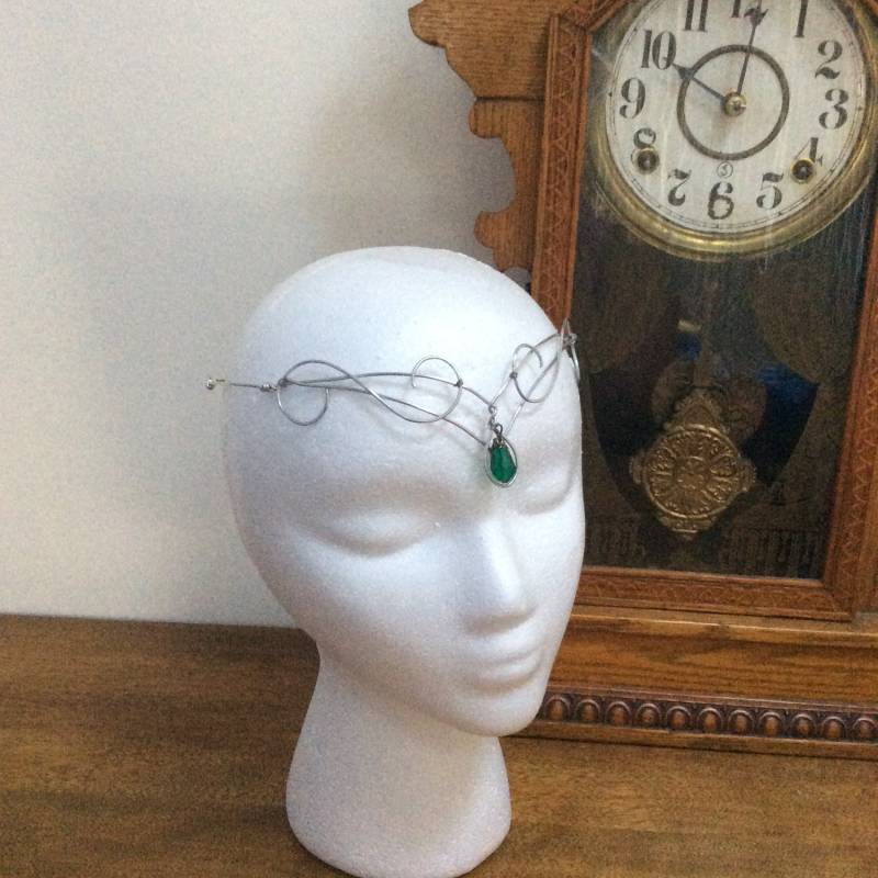 Silberner Elfen-Reif Mit Grünem Kristall Märchenprinzessin Krone von TheNerdyWino