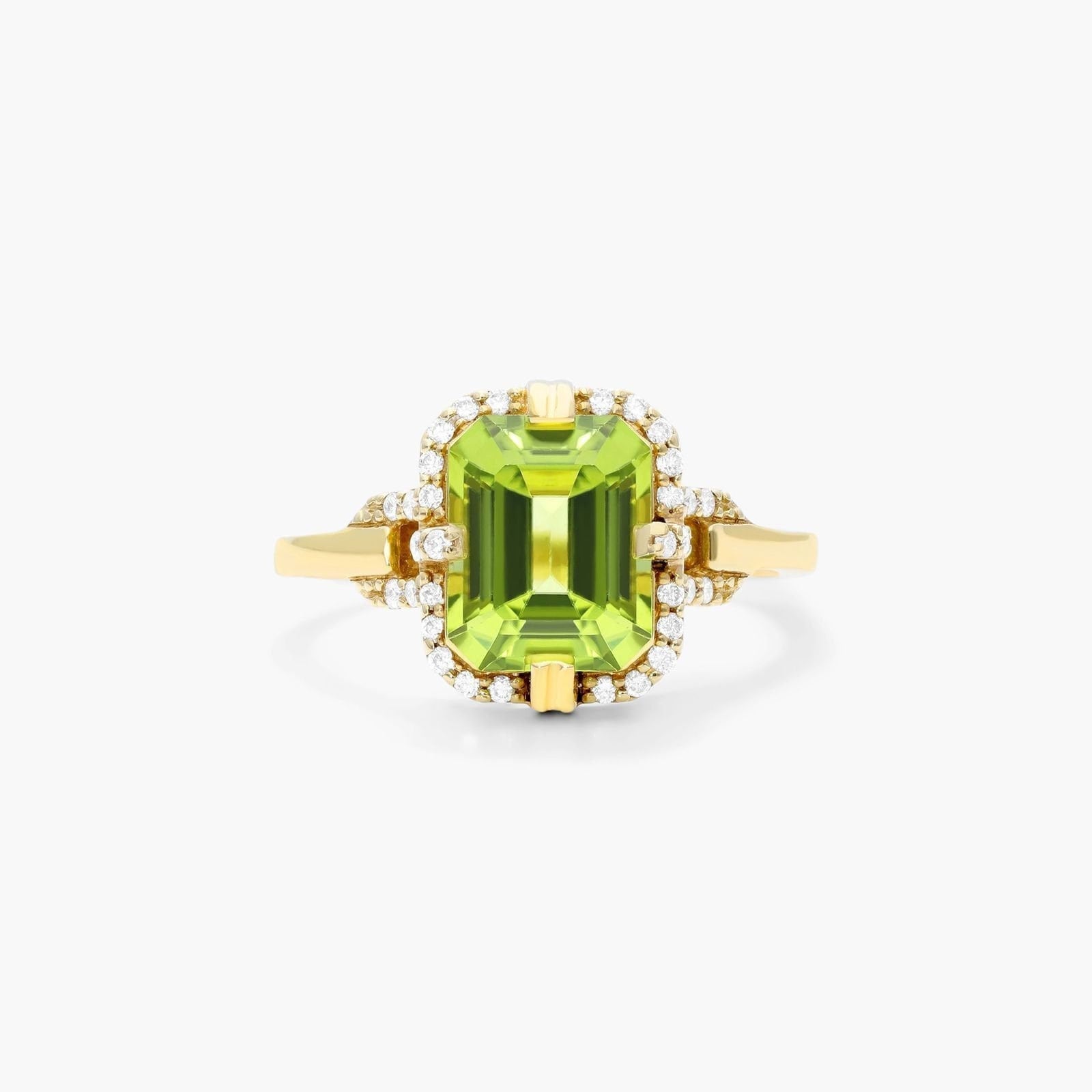 2, 50 Ct Smaragdschliff Peridot Verlobungsring, Lab Edelstein Gelb Gold Ring, Cz Diamant Halo Hochzeit Versprechen Ring von TheNexusJewel