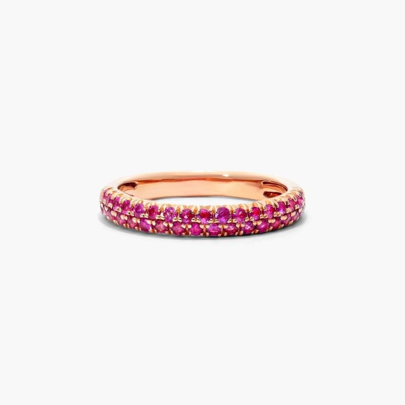 Lab Pink Saphir Halb Eternity Band, Rundschliff Ehering, Solid Rose Gold Stapelbar Passendes September Birthstone Band von TheNexusJewel