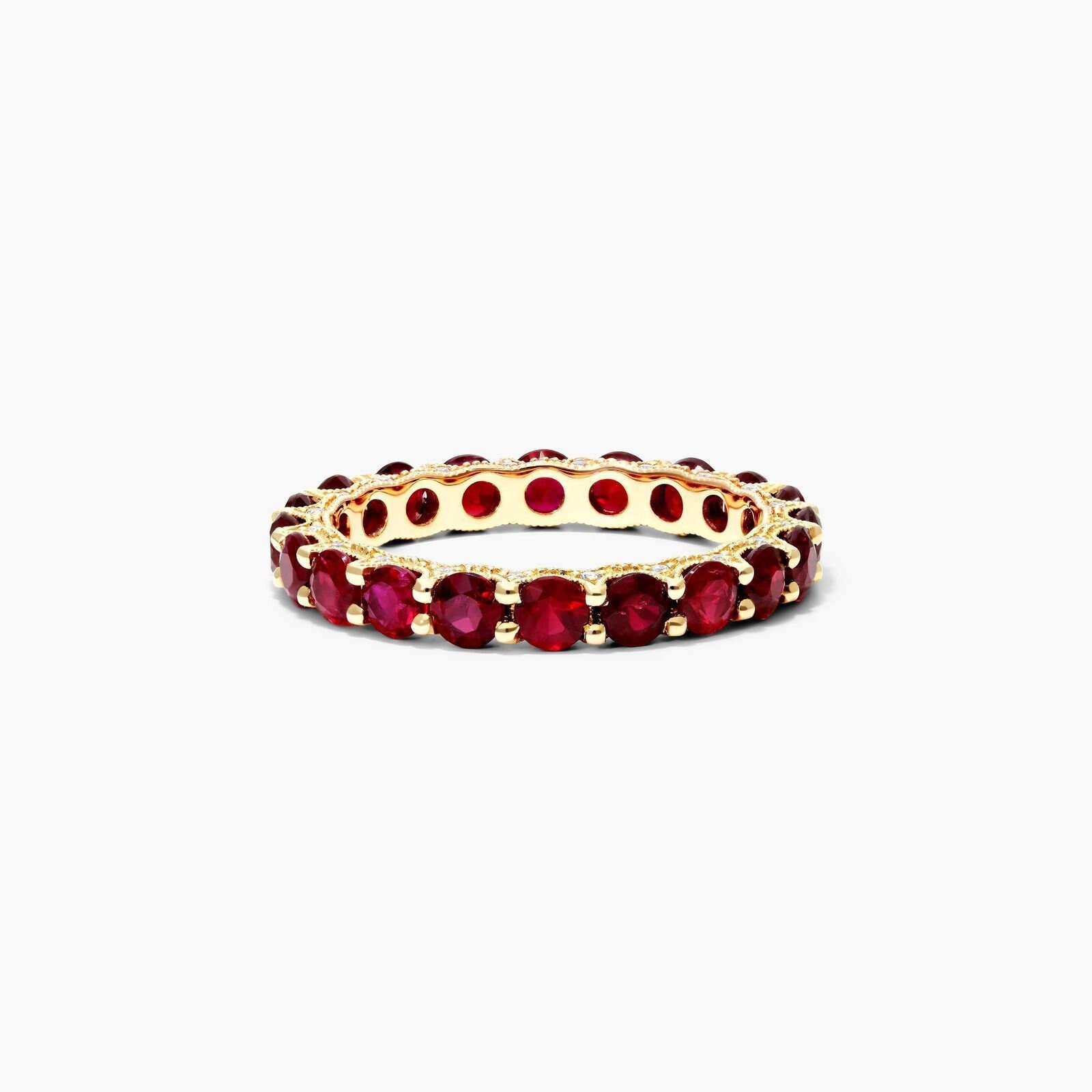 Lab Rubin Voll Eternity Band, Rundschliff Edelstein Ehering, Gelb Gold Akzente Solitär Art Deco Milgrain Band von TheNexusJewel