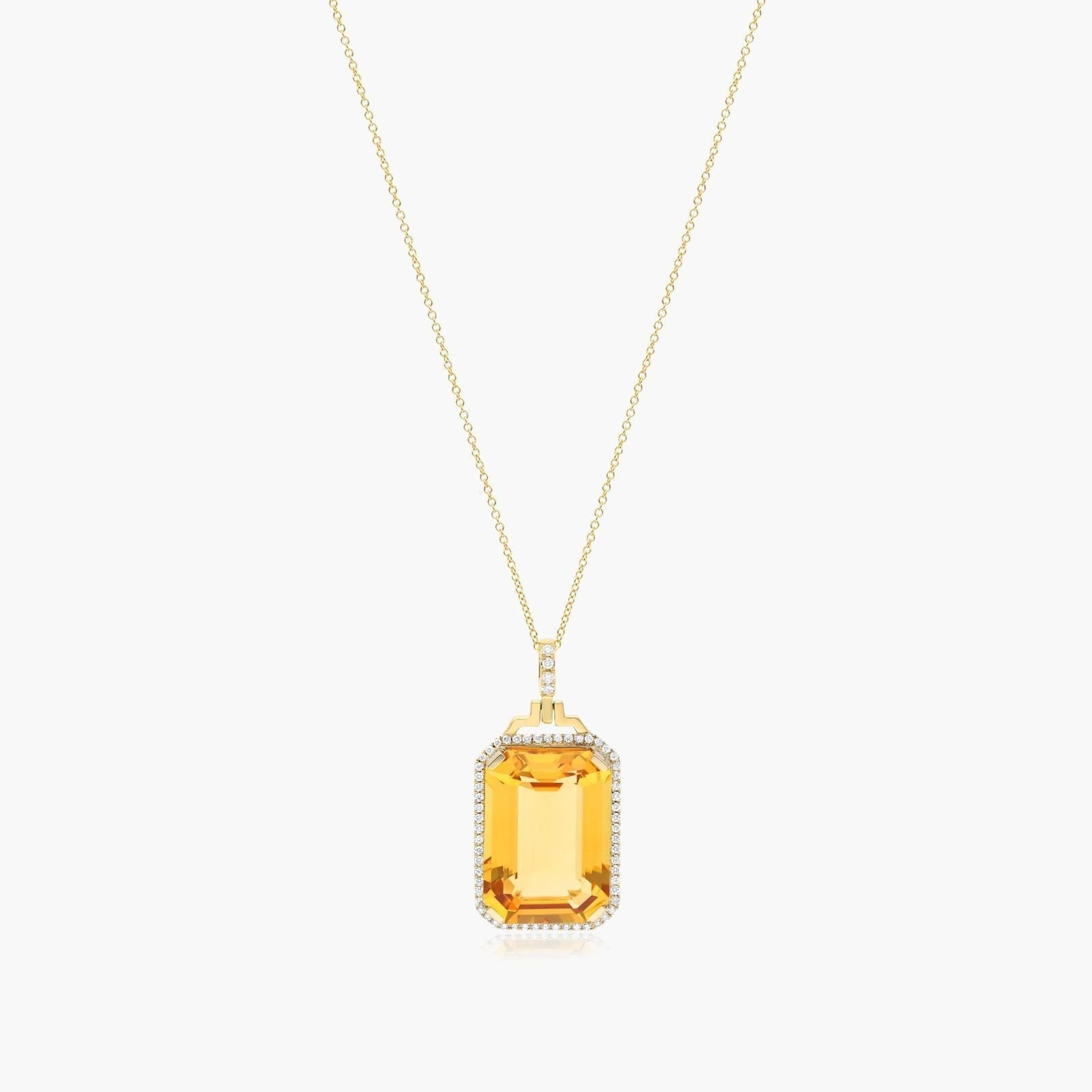 Massiver Gelbgold Anhänger, 17.50 Karat Smaragdschliff Lab Citrin Edelstein Anhänger Smaragd Halo Diamant November Birthstone Halskette Geschenk von TheNexusJewel