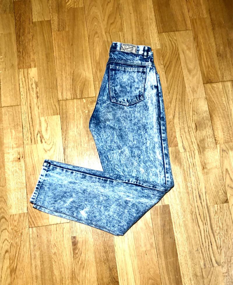 80Er High Waisted Jeans/Größe 27 Damen Knopf Fly Vintage Small 80S Weiß Gewaschen Tapered Bonjour von TheNinesNYC