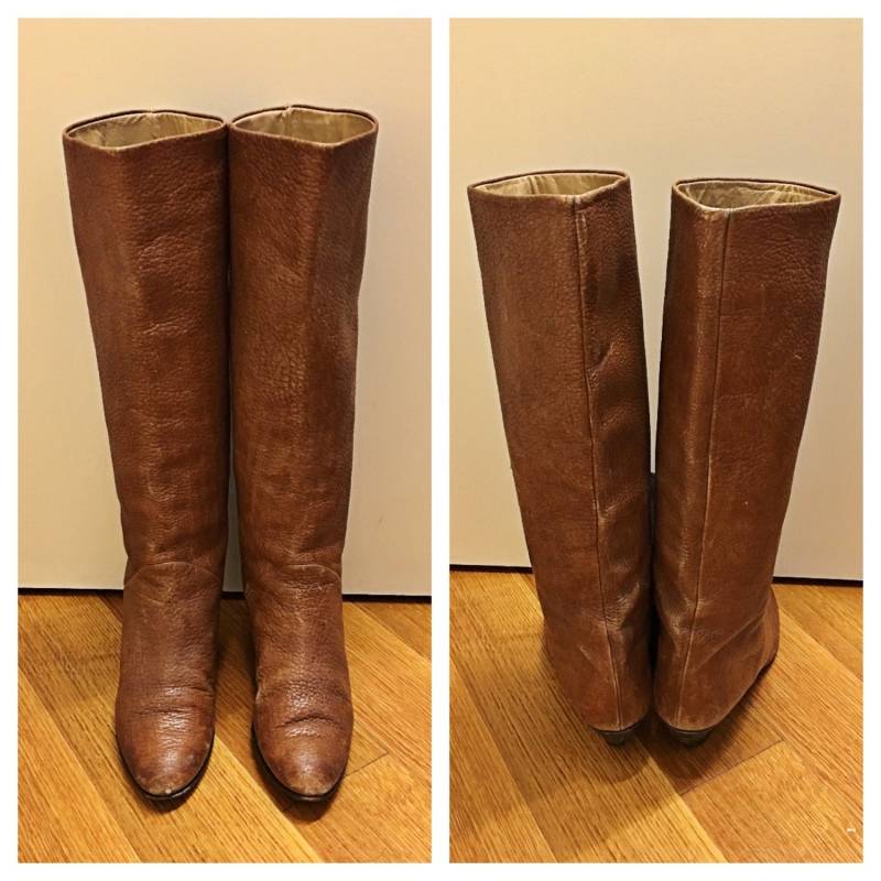 Größe 8 1/2 Damen Braune Lederstiefel Vintage Hohe Designer Walter Steiger Stiefeletten Aus Strukturiertem Leder Kniehohe Stiefel von TheNinesNYC