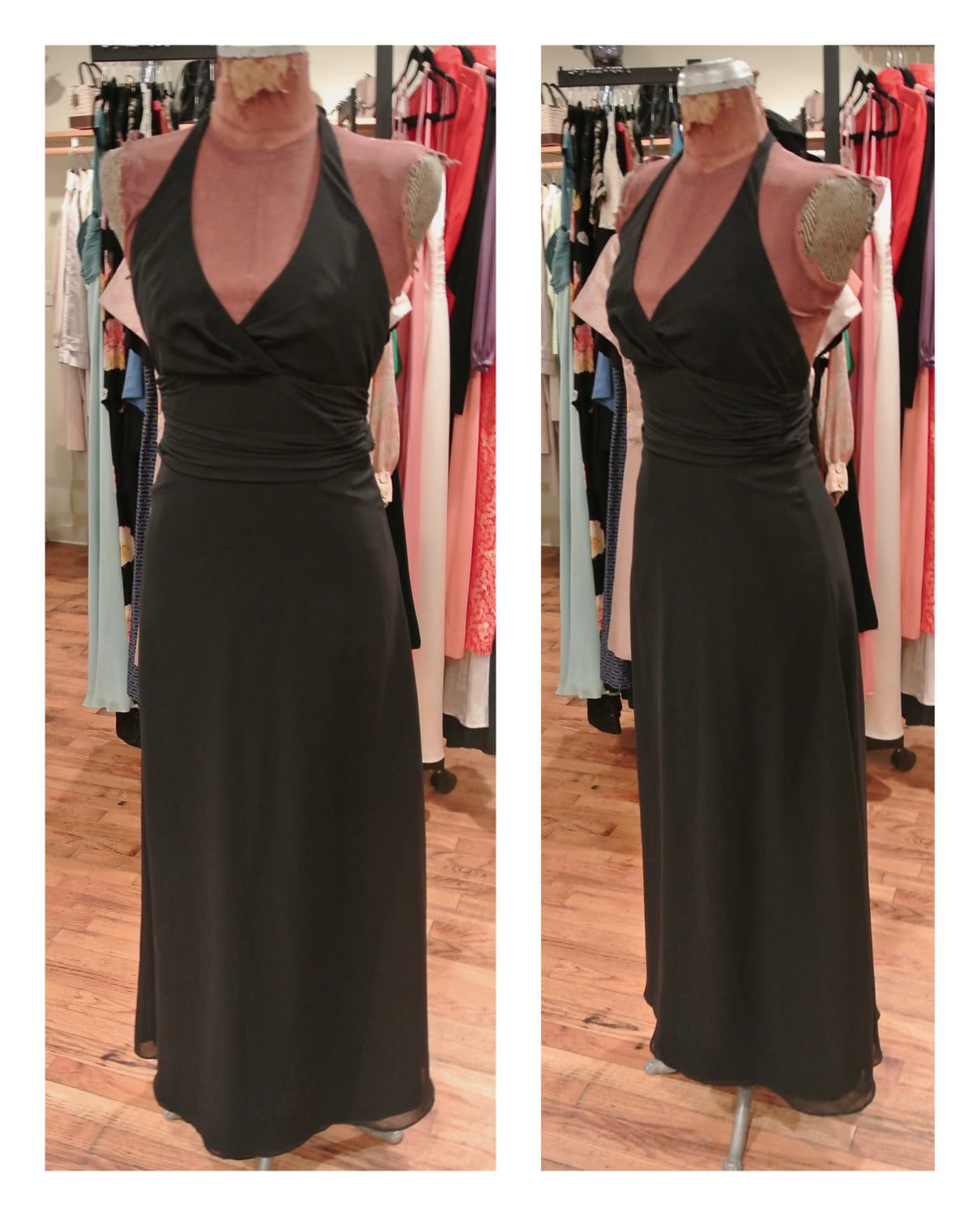 Vintage 1980Er Schwarzes Halfterkleid Open Back Formal Kleid Schwarz Maxi Partykleid Tanzkleid Flowy Abendkleid von TheNinesNYC