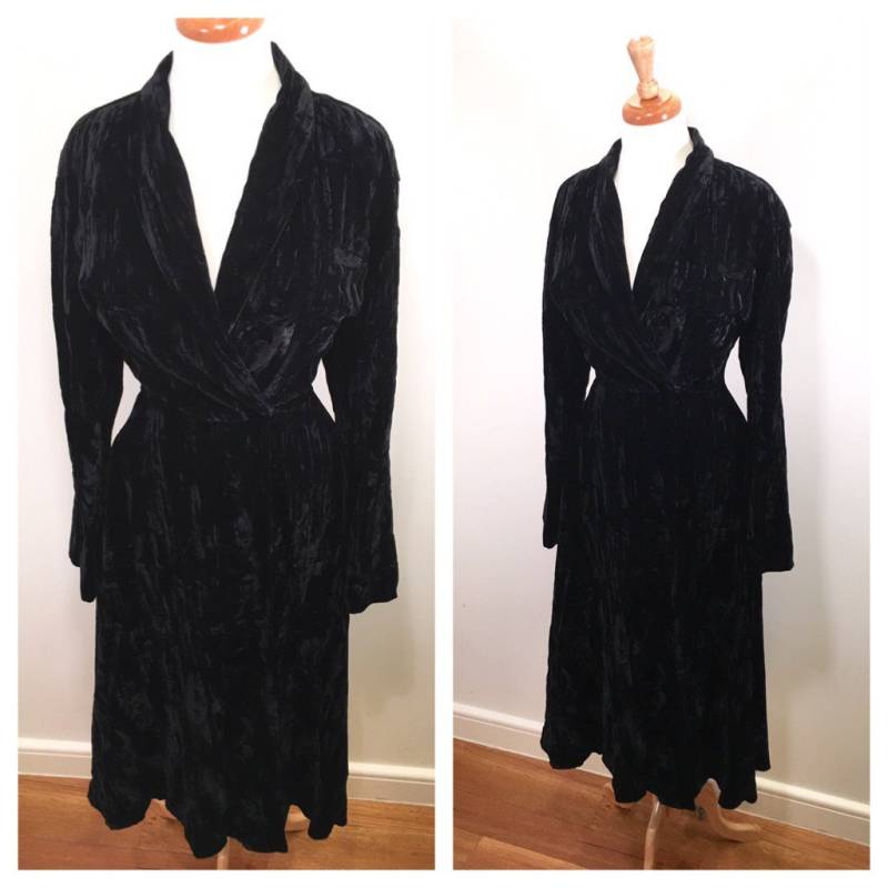 Vintage Schwarzes Samt Wickelkleid 1980Er Norma Kamali Kleid 80Er Partykleid Langarm Robe Gr. Klein von TheNinesNYC