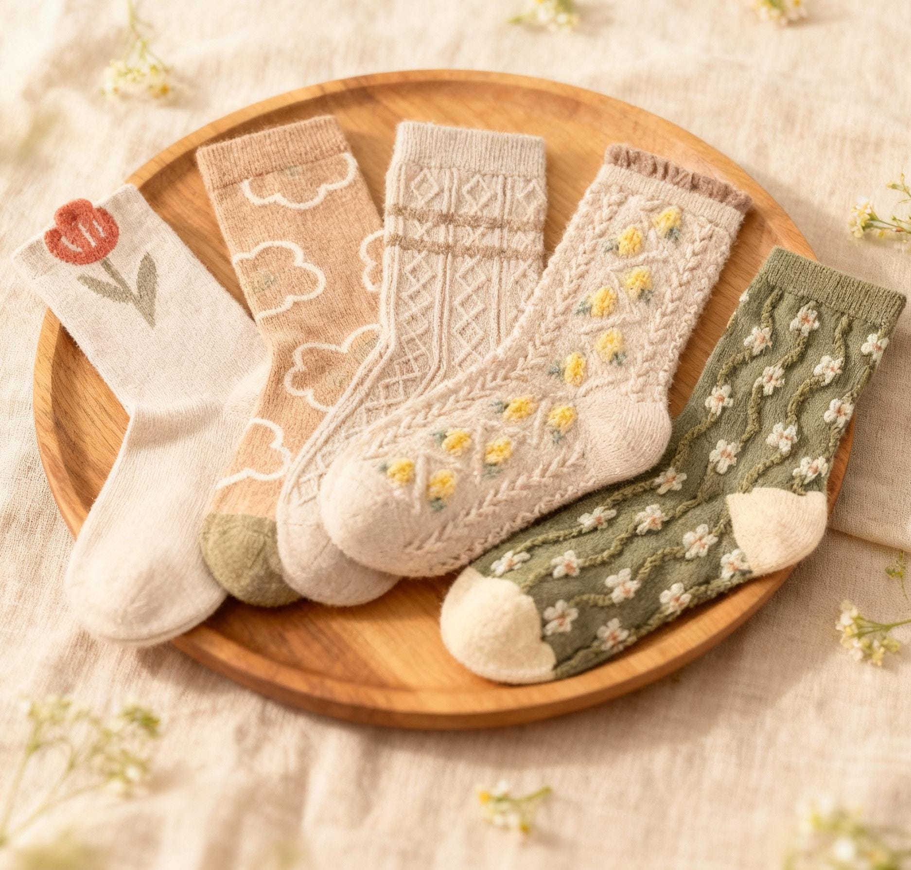 Floral Gestrickte Baumwollsocken, Gemütliche Vintage Crew Socken von TheNookGift