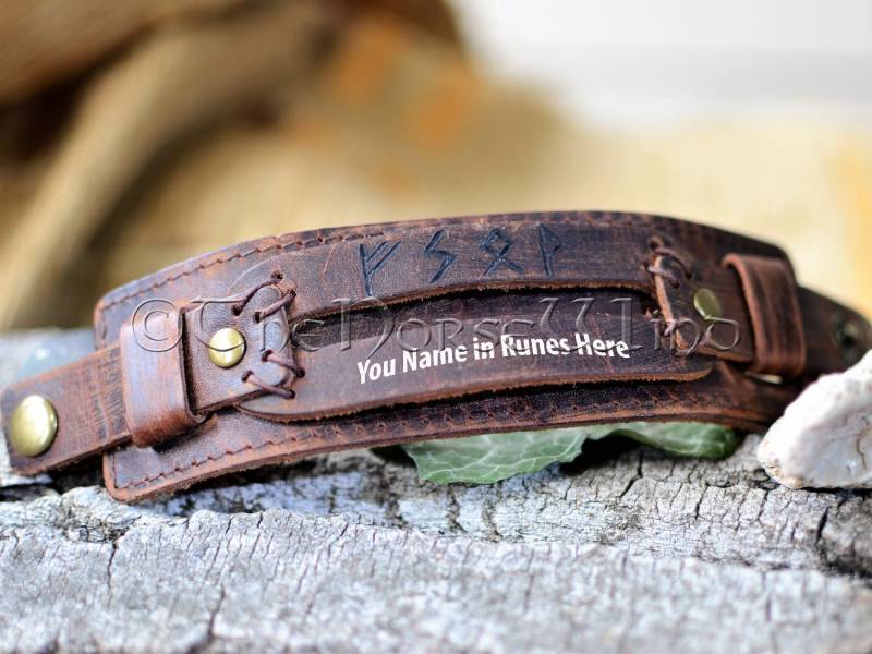 Personalisiertes Wikinger Leder Armband, Runen Amulett Für Erfolg Und Wohlstand, Schmuck von TheNorseWind