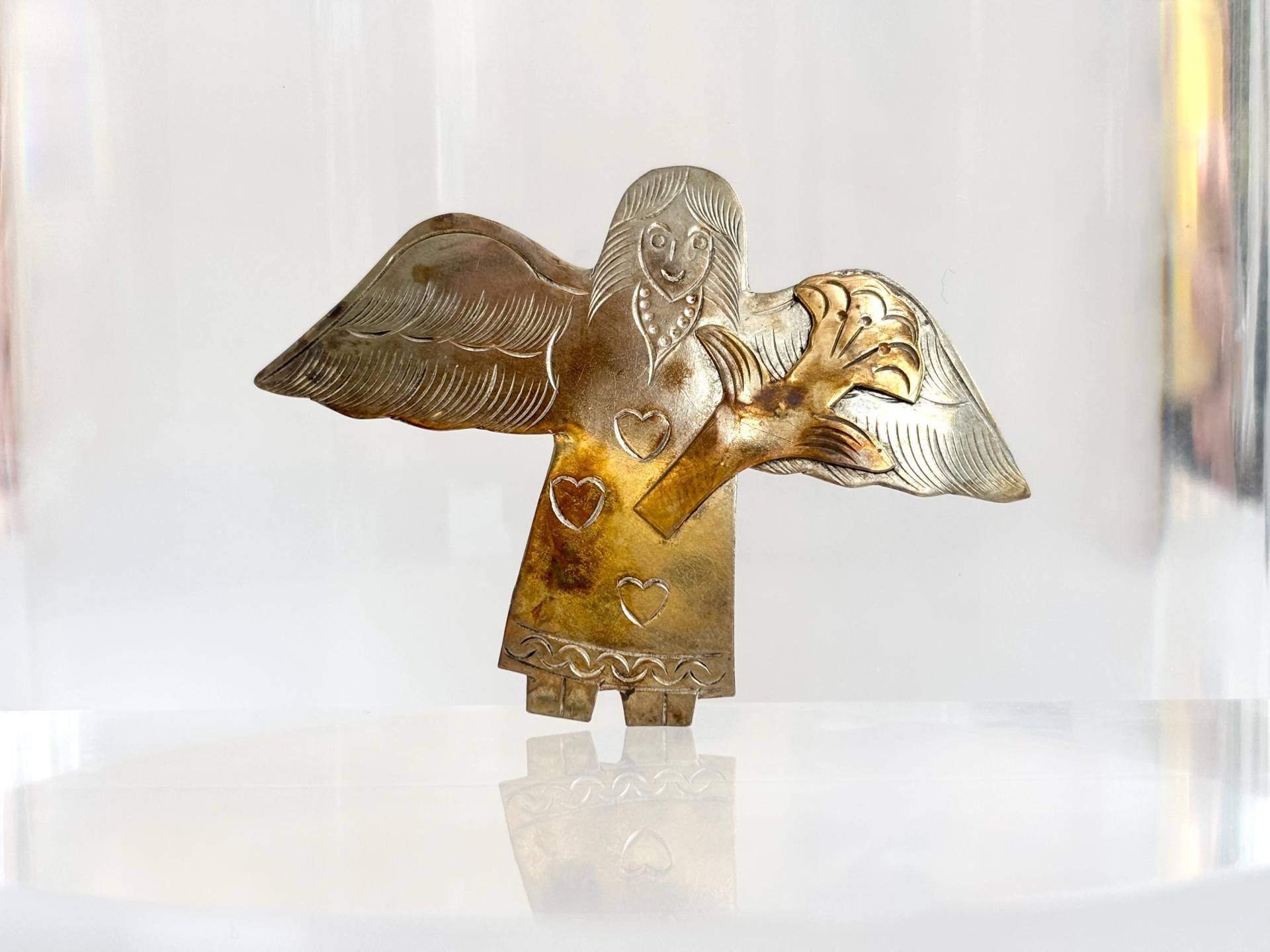 Artisan Made Guardian Angel Vintage 800 Dual Silber & Goldfarbene Handgefertigte Brosche Anstecknadel von TheNostalgiaHaus