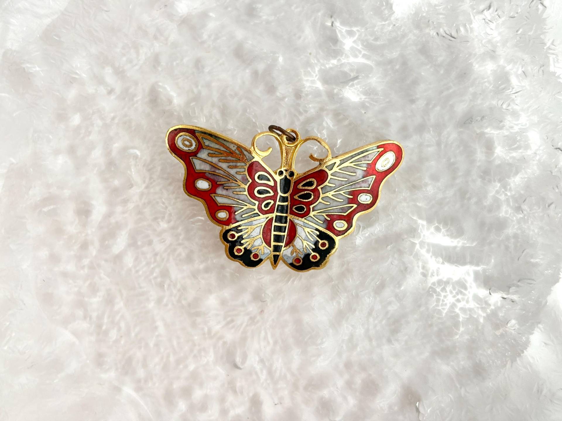 Gold & Rot Getönte Cloisson Schmetterling Figural Vintage Brosche | Anhänger Kombi von TheNostalgiaHaus