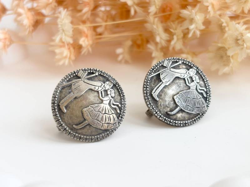 Handgemachte 1930Er Jahre Ära Antike Umwerben Paar Sterling Silber Runde Schraube Zurück Vintage Ohrstecker von TheNostalgiaHaus