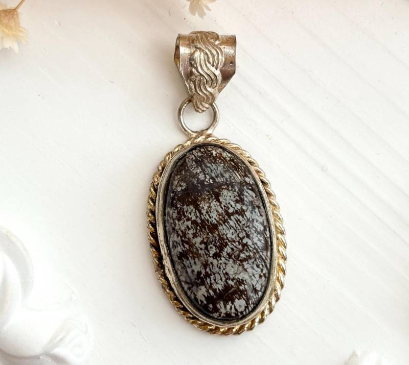 Jaspis Edelstein Oval Groß Sterling Silber Seil Rahmen Südwesten Stil 925 Vintage Statement Anhänger von TheNostalgiaHaus