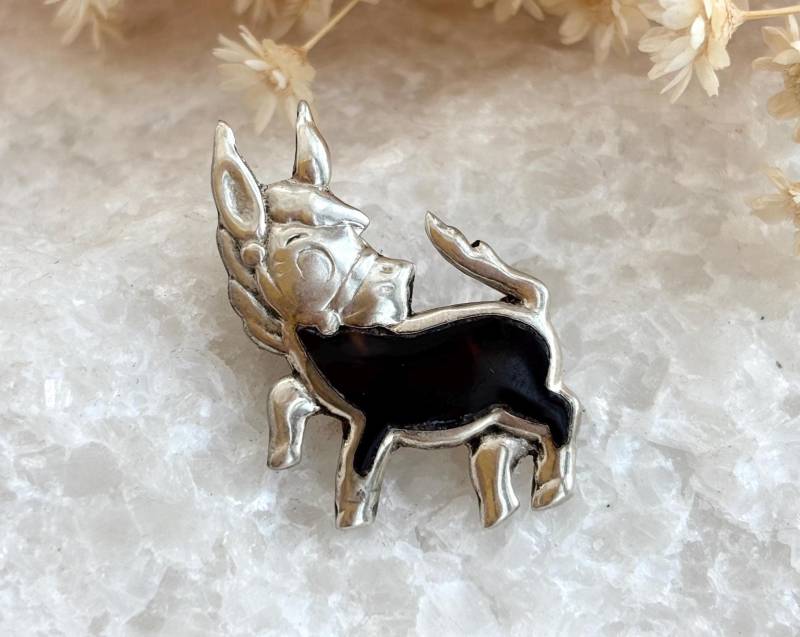 Taxco Winziger Esel Mit Schwarzem Onyx Eingelegtem Südwestlichem Stil Aus Mexiko von TheNostalgiaHaus