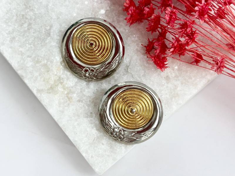 Vintage Gold & Silber Toned 80Er Jahre Circular/Round Bullseye Ohrstecker Mit Post von TheNostalgiaHaus