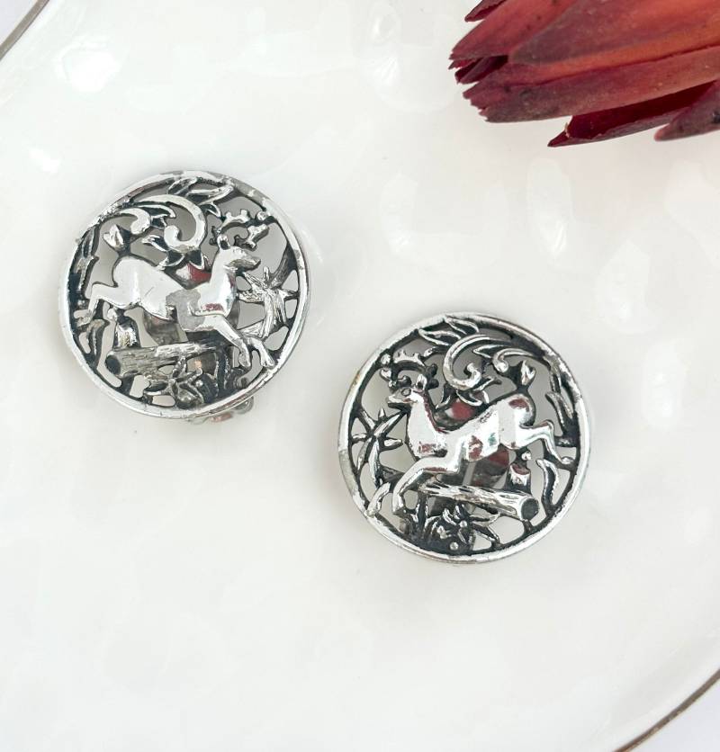 Vintage Sarah Covently Leaping Deer Silber Ton Ohrclips von TheNostalgiaHaus