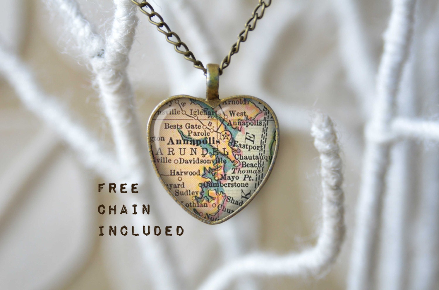 Annapolis Maryland Map Halskette Herzanhänger, Hochzeitsgeschenk Annapolis Maryland Map Halskette Herzanhänger, Hochzeitsgeschenk von TheNotaBeneStudio