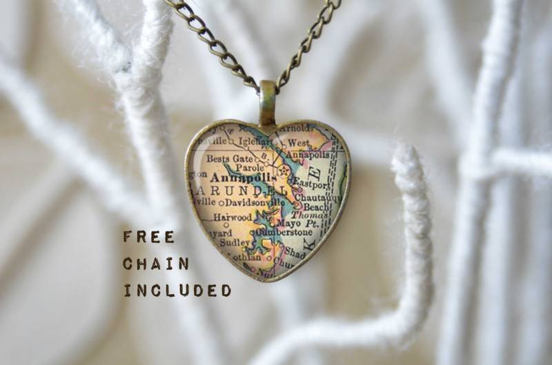 Annapolis Maryland Map Halskette Herzanhänger, Hochzeitsgeschenk Annapolis Maryland Map Halskette Herzanhänger, Hochzeitsgeschenk von TheNotaBeneStudio