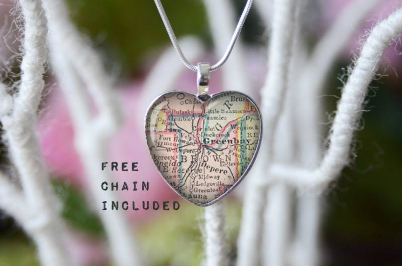 Green Bay Wisconsin Map Halskette Herzanhänger, Hochzeitsgeschenk Green Bay Wisconsin Map Halskette Herzanhänger, Hochzeitsgeschenk von TheNotaBeneStudio