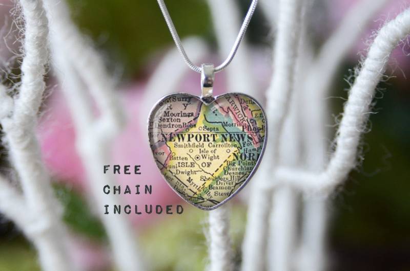 Newport News Virginia Map Halskette Herzanhänger, Hochzeitsgeschenk Newport News Virginia Map Halskette Herzanhänger, Hochzeitsgeschenk von TheNotaBeneStudio
