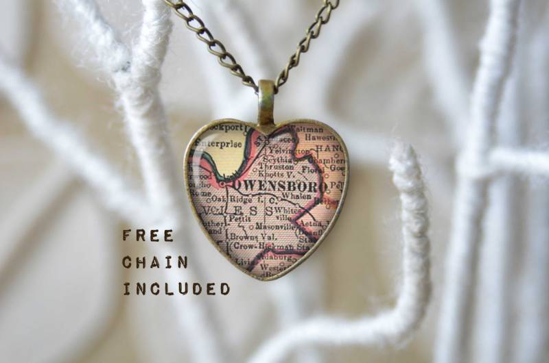 Owensboro Kentucky Herz Halskette Vintage Geschenk Für Sie von TheNotaBeneStudio