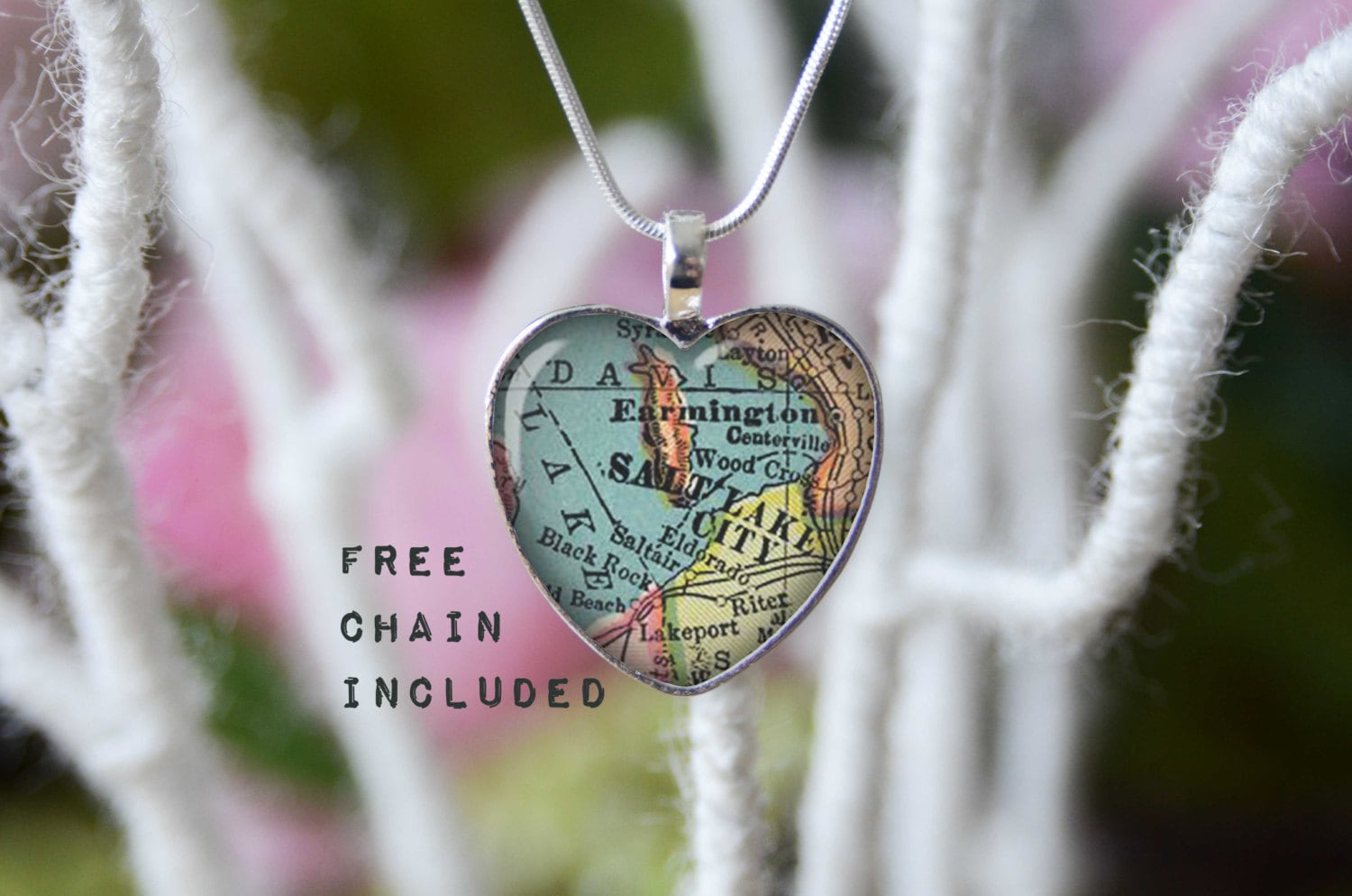 Salt Lake City Map Halskette Herzanhänger Im Vintage-stil Salt Lake City Map Halskette Herzanhänger Im Vintage-stil von TheNotaBeneStudio