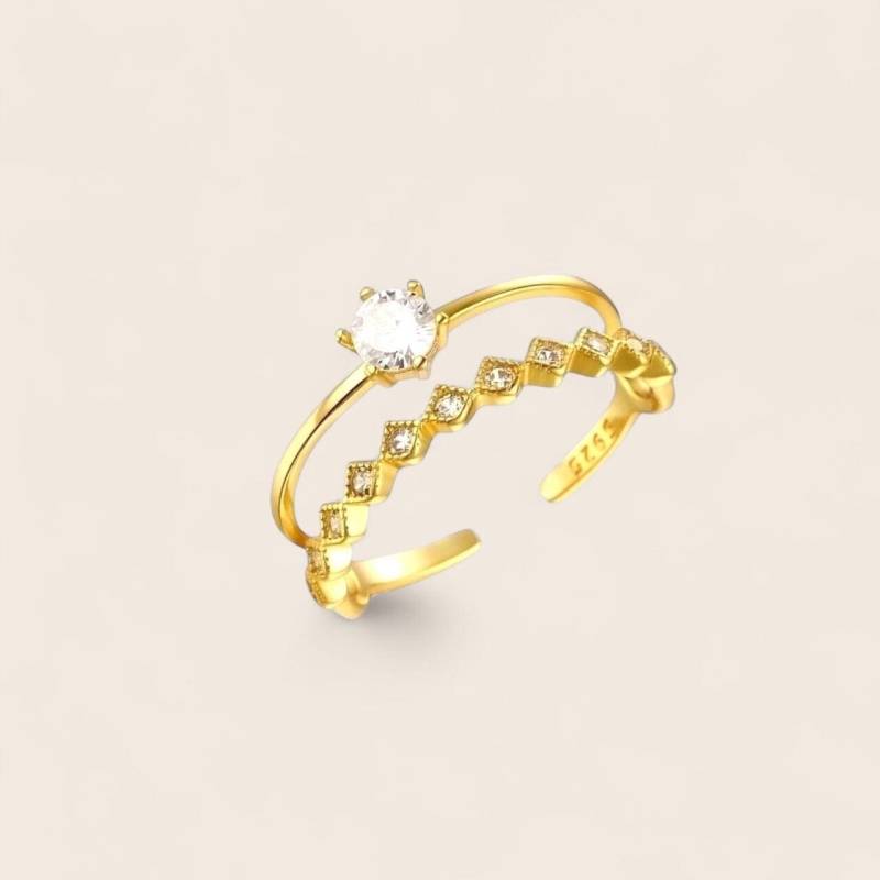 Doppellagiger Zirkonia-Ring Aus 925 Silber 18K Vergoldet von NINASIAjewelry