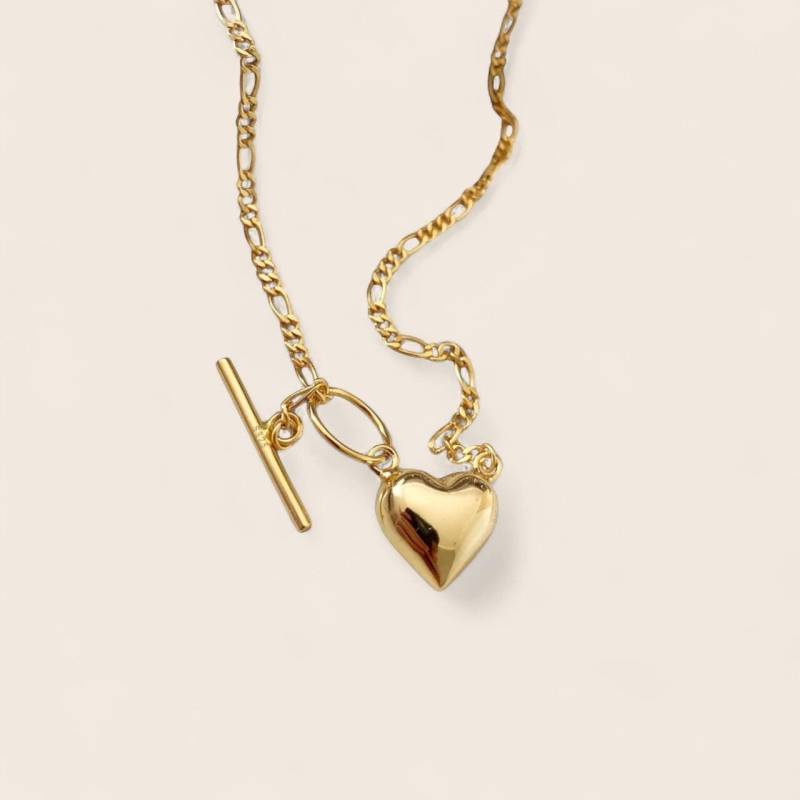 3D-Herz Liebeshalskette - Figaro Halskette Aus 925 Silber 18K Vergoldet von NINASIAjewelry