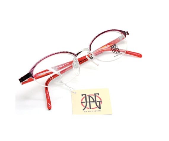 Brille Jean Paul Gaultier Vintage 0013 Eyewar Halbrand in Rot von TheOldGlassesShop