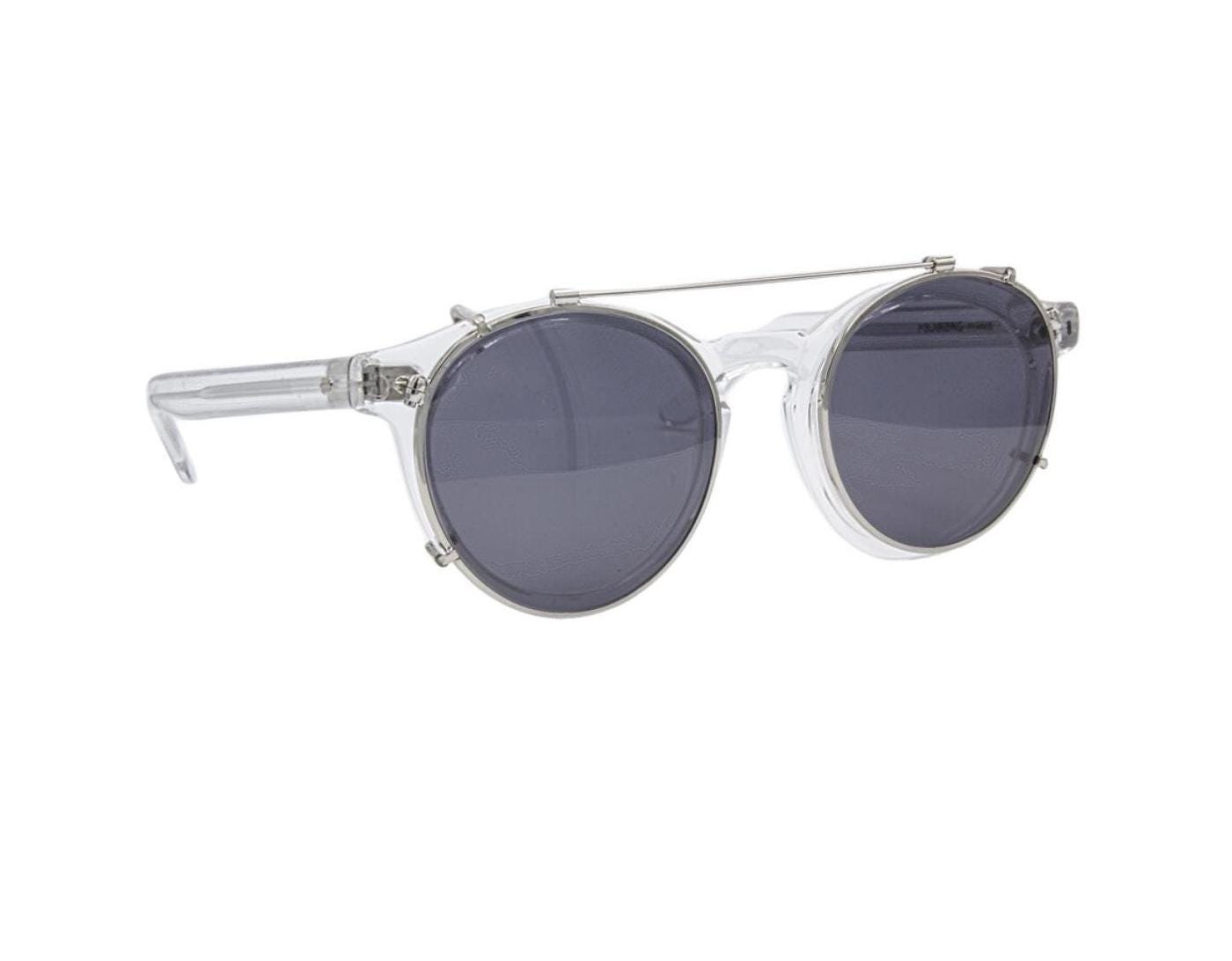 Klare Runde Vintage Acrylbrille Von Polaroid Mit Sonnenbrillenclip von TheOldGlassesShop