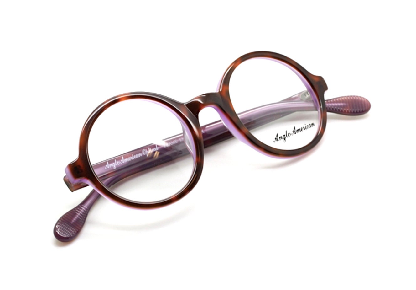 True Round Anglo American 221 Mhpu Schildpatt Und Purple Classic Runde Brille 44 Mm B23/24 von TheOldGlassesShop
