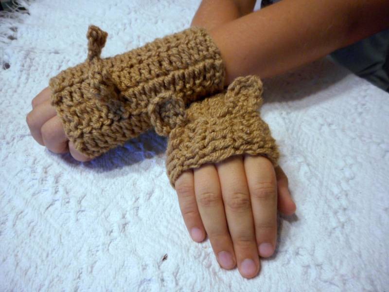 Teddybär Handschuhe. Handgefertigte Kinder Braun Bär Fingerlose Handschuhe, Hand Pulswärmer Gehäkelt Herbst Made To Order Zurück in Die Schule von TheOldeCrowCottage