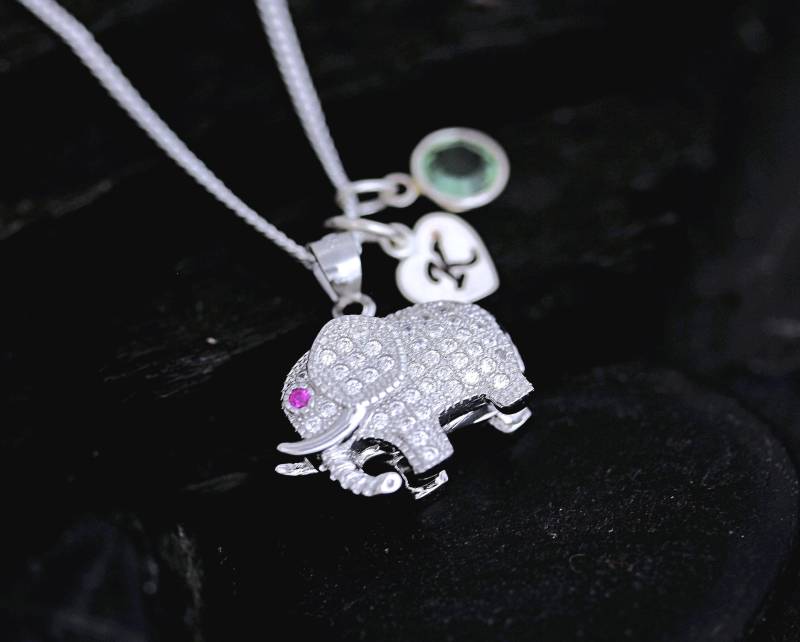 Cz Elefant-Halskette, Wählen Sie Rosa Oder Klare Kristallaugen. Sterling Silber Elefant Anhänger. Personalisierte Bettelkette. Silberner 3D von TheOneOfaKindJewelry