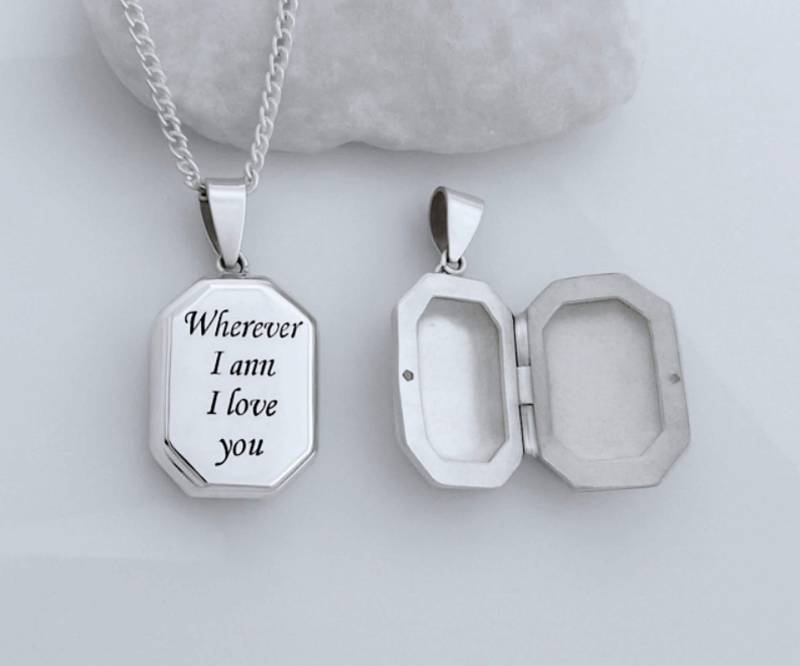 Gravierte Locket Sterling Silber Halskette, Personalisierte Medaillon. Rechteckiges Medaillon 20x15. R-30 von TheOneOfaKindJewelry