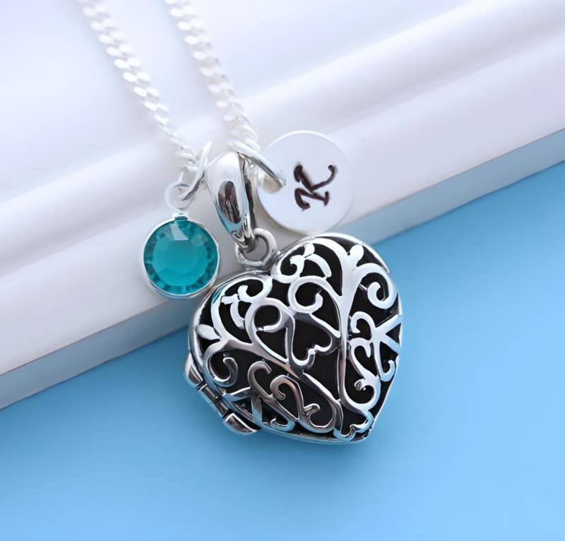 Massive Sterling Silber Herz Medaillon Halskette Mit Initial Und Birthstone Personalisiert. Sze 18 M L X B 9 Mm T. R-38. Kette Aussuchen von TheOneOfaKindJewelry