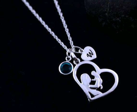 sterling Silber Mama Und Baby Halskette. Personalisiertes Muttergeschenk. Mutter-Halskette. Neue Mom Herz Mutter Sohn von TheOneOfaKindJewelry