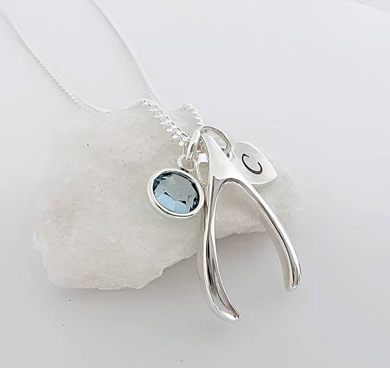 sterling Silber Wishbone Halskette Anhänger Good Luck Mit 2 Kleinen Anhänger. Kette Aussuchen von TheOneOfaKindJewelry