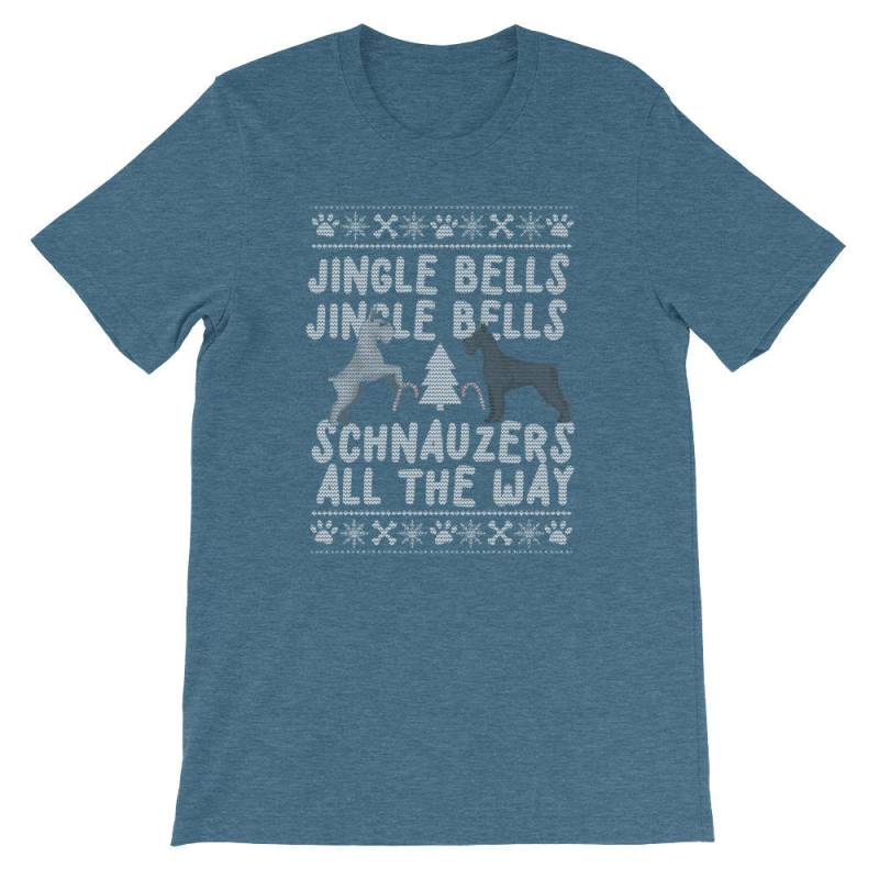 Jingle Bells Schnauzer Alle Die Art Und Weise Hund Welpe Pet-Liebhaber Weihnachten Xmas Hässlich Kurzarm-Unisex T-Shirt von TheOptoNerd