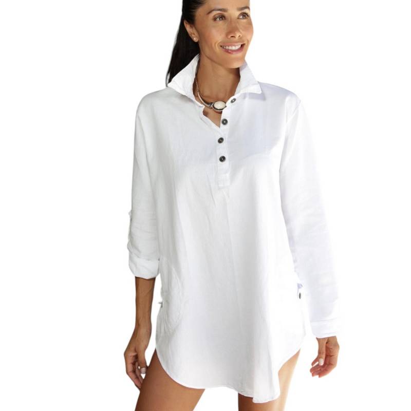 Frauen Roll-Up-Ärmel Bio-Baumwollgewebe Mit Kragen Blouson Tunika-Oberteil von TheOrganicottonStore