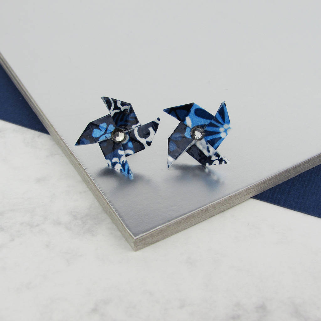 Ohrstecker Blau Patchwork Windrad von TheOrigamiBoutique