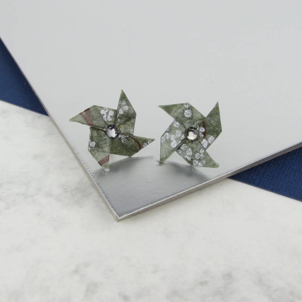Ohrstecker Grau Und Silber Windrad von TheOrigamiBoutique