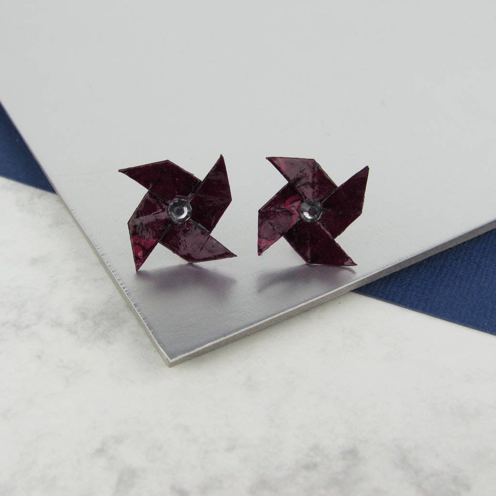 Ohrstecker Ohrringe Maroon Windrad von TheOrigamiBoutique