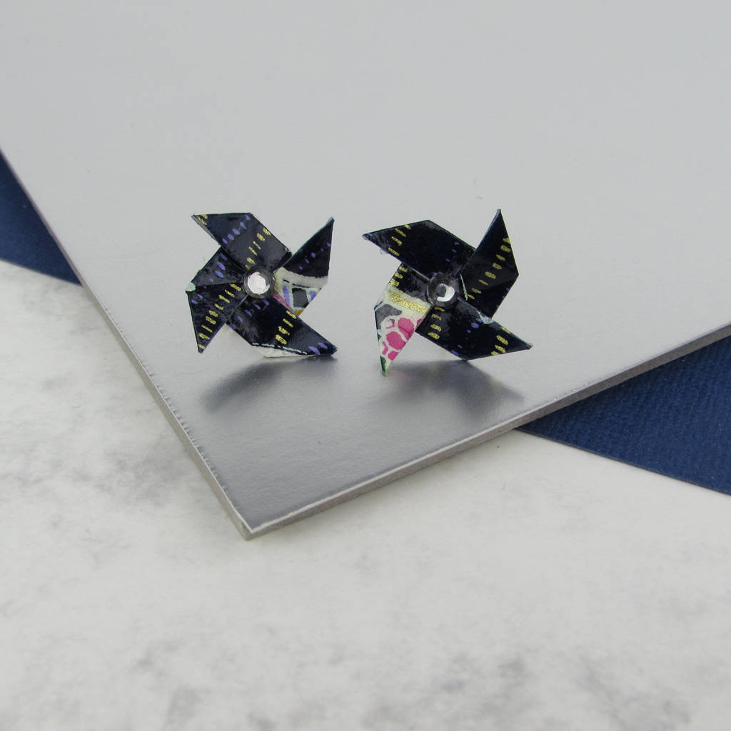 Ohrstecker Schwarz Mit Pink Blossom Windrad von TheOrigamiBoutique